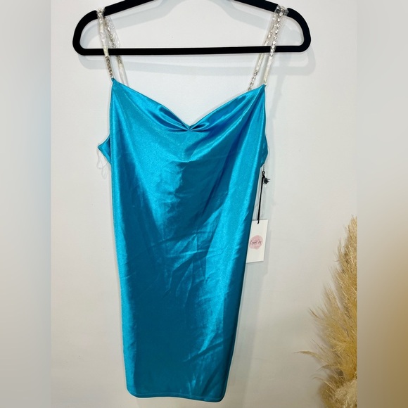 Crystal Sky• Women’s Sweetheart Blue Rhinestones Strap Dress SIZE MEDIUM NWT - Picture 3 of 11